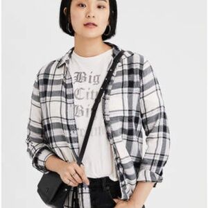 American Eagle Ahhmazingly Soft Plaid Boyfriend Button Down Shirt Size Small